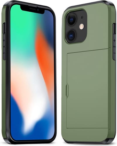 Hoesje Geschikt voor iPhone 11 Hoesje Pasjeshouder Shockproof Hard Case - Hoesje Geschikt voor iPhone 11 Hoes Met Kaarthouder - Donkergroen
