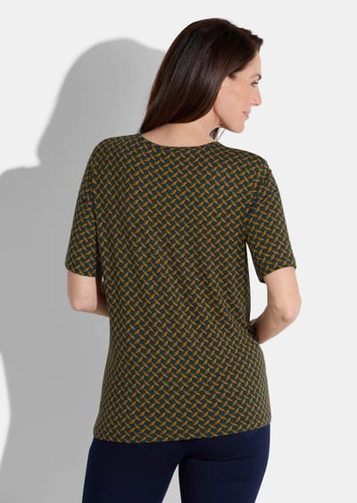 Shirt van viscose-jersey - marine / honing / gedess. - Gr. 40 van Goldner Fashion