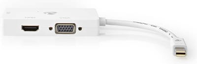Nedis DisplayPort-Adapter - Mini-DisplayPort Male - DVI-D 24+1-Pins Female / HDMI Output / VGA Female 15p - 4K@60Hz - Vernikkeld - Schakelbaar - 0.20 m - Rond - ABS - ABS - Wit - Doos