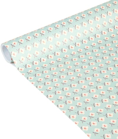 Clairefontaine 223871C cadeaupapier Excellia Tiny Rolls 5 m x 35 cm (bijzondere kleine breedte) 80 g, bloemen op blauwe achtergrond.
