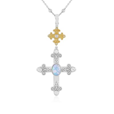 Cavill - Welo Opaal Ketting - 925 Sterling Zilver - 0,72 ct Ovale Cabochon - Filigraan Design met Zirkonia - Verstelbare Elegante Damesketting