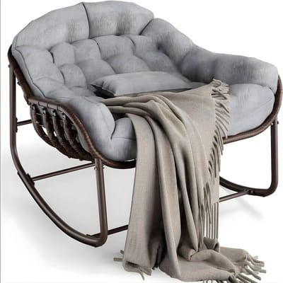 Schommelstoel - Rotan Lounge Stoel met Dik Kussen, Moderne Egg Chair Stijl - voor tuin, balkon en woonkamer - Rotan en Metaal - Grijs