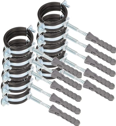 KOTARBAU® 10 Stuks Pijpbeugelset, Trillingsdempende Buisklem, 1", Gegalvaniseerd Staal, Pijpbeugel met Rubberen, Installatiebeugel, met Plug, Buisbeugel, Zwart Zilwer