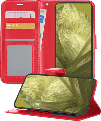 Hoesje - Met Pasjeshouder - Geschikt voor Google Pixel 8a - Luxe Bookcase Portemonee - Flip Case - Kunstleer Book Case - Flipcase - Book Cover - Walletcase - Portemonneehoes - Telefoonhoesjes - Rood