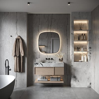 HIPP Design Phantom LED spiegel - Ovaal 60 cm - Zwart Frame - Directe en Indirecte Verlichting - Spiegelverwarming - Kleurenwissel - Touch Dimmer