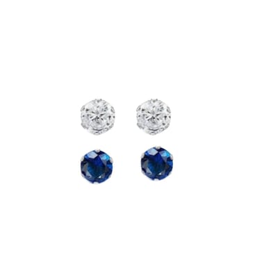 Magneet oorbellen- Blauw -wit -6 mm- geen gaatje- Charme Bijoux