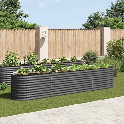 vidaXL - Plantenbak - verhoogd - 400x80x81 - cm - gegalvaniseerd - staal - grijs