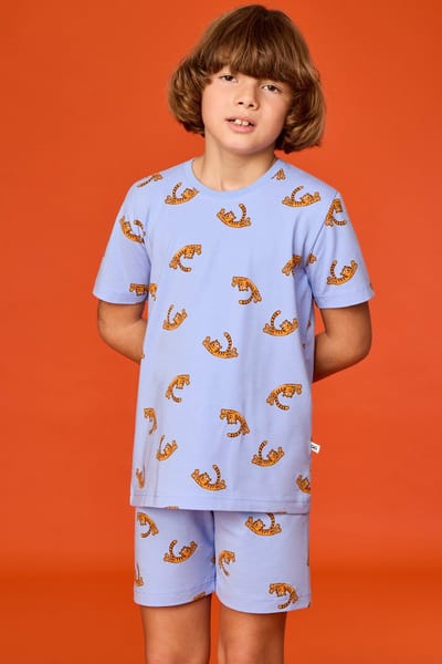 Woody Jongens-Heren pyjama tijger print blauw - maat S