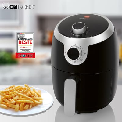 Clatronic FR 3769 H Enkel 1,8 l Vrijstaand 1000 W Heteluchtfriteuse Zwart, Roestvrijstaal