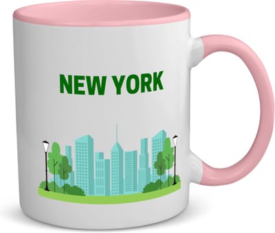 Akyol - new york stad koffiemok - theemok - roze - New york - mensen die naar new york zijn geweest of gaan - new york liefhebbers - souvenir - verjaardagscadeau - cadeau - kado - geschenk - verjaardag - 350 ML inhoud