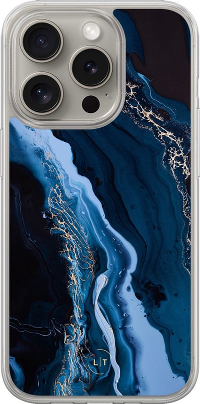 Hoesje geschikt voor iPhone 15 Pro Max - Marmer lagoon blauw - 2in1 backcover - Marmer - Blauw - Leuke Telefoonhoesjes