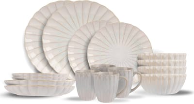 Cosy & Trendy Serviesset Astera Pure Parel Wit 16-delig - Servies Set 4 Personen - Modern Design Aardewerk - Vaatwasser- & Magnetronbestendig