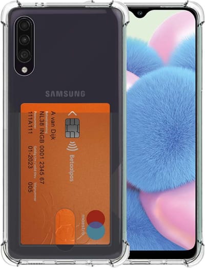 Smartphonica Telefoonhoesje Geschikt voor Samsung Galaxy A30s met Pasjeshouder Doorzichtig Siliconen - Transparant TPU Shockproof Backcover Case with Card Slot geschikt voor Samsung Galaxy A30s