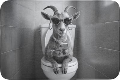 WC mat 90x60 cm - Antislip - Geit - Telefoon - Toilet - Zwart - Wit - Toiletmat - Vloermat - Douchemat - Toilet tapijt - Toiletmatten