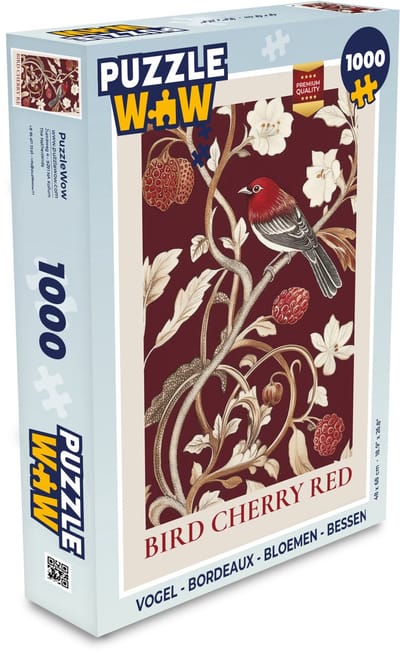 Puzzel Vogel - Bordeaux - Bloemen - Bessen - Legpuzzel - Puzzel 1000 stukjes volwassenen