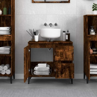 vidaXL - Badkamerkast - 65x33x60 - cm - bewerkt - hout - gerookt - eikenkleurig