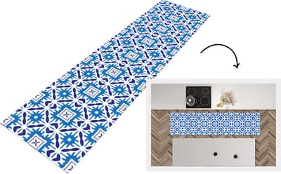 Keukenloper - Loper keuken - Vector - Blauw - Tegels - Patronen - 200x50 cm - Keukenloper vinyl