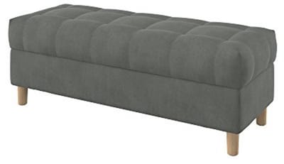 Knooploze Zitbank met Opbergruimte - Gestoffeerde Voetenbank in Majestic Velvet Grey - 120 cm Breed