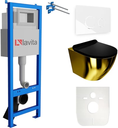 LAVITA LAV 101 SOFI GOLD BLACK - Inbouwreservoir WC 40cm - Witte drukplaat - Goud-zwart wandcloset - Complete Toiletset