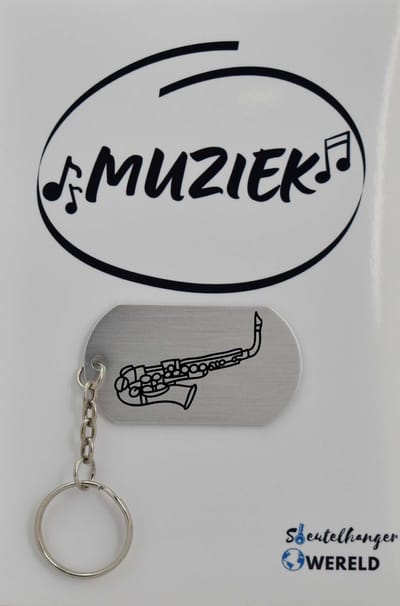 Saxofoon Sleutelhanger inclusief kaart - saxofoon cadeau – saxofoon - Leuk kado voor je vriend om te geven - 2.9 x 5.4CM