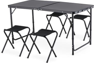 Outtec® Campingtafel met 4 Stoelen - 120 x 60 cm - in Hoogte Verstelbaar Kleine Tafel, Klaptafel, Balkontafel, Tafel - voor Camping, Balkon, Tuin, Strand