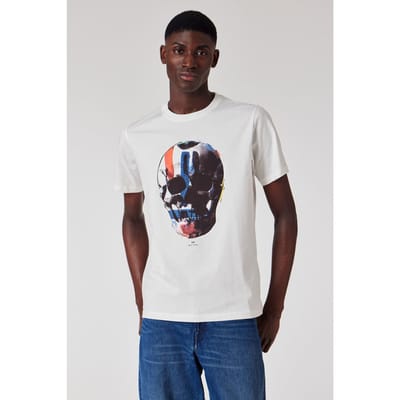 Paul Smith Mens Reg Fit Ss T Shirt Skull Red Blue White Maat: S | T-shirts met Print Outlet | Heren | Wit