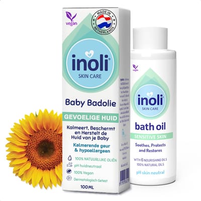 Inoli Skin Care Baby Badolie - Gevoelige Huid Babybad - Met 6 Voedende 100% Natuurlijke Oliën - pH Huidneutraal - Baby Verzorgingsproducten - 100 ml