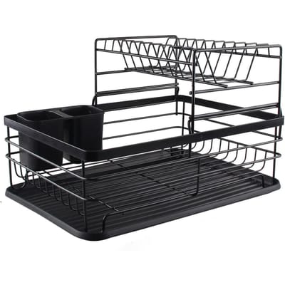 Serviesrek Eenvoudig IJzer Dubbele Laag Borden Schalen Servies Afdruiprek voor Keuken Wit black