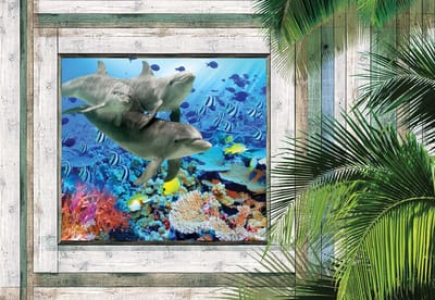 Fotobehang Dolphins Fish | XL - 208cm x 146cm | 130g/m2 Vlies