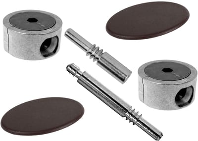 SOTECH paneelverbinder FUERTE 134 mm met bruine kunststof afdekkappen, metalen meubelbeslag, rompverbinder, kastverbinder, set verbindingsbeslag voor paneelverbindingen