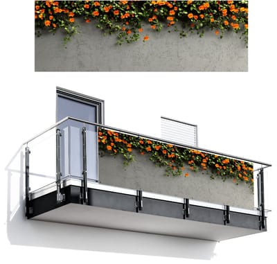 Balkonscherm 300x100 cm - Balkonposter Bloemen - Muur - Oranje - Balkon scherm decoratie - Balkonschermen - Balkondoek zonnescherm