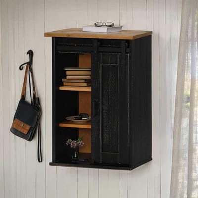 Voorraadkast met schuifdeur - Keukenkast hangkast - Keuken opruimen - Massief grenenhout - 49 x 22.5 x 70 cm - Zwart