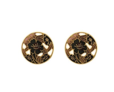 Behave Ronde oorsteker rode bloemen en goud-kleur