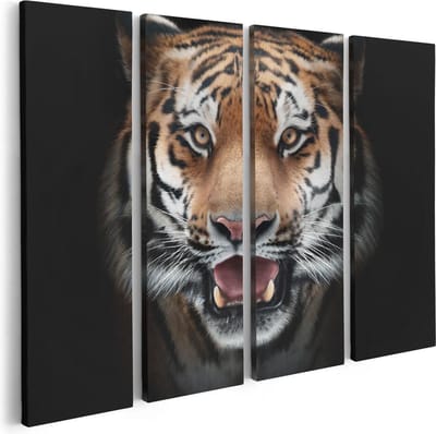 Artaza Canvas Schilderij Vierluik Tijgerkop - Tijger - 80x60 - Foto Op Canvas - Canvas Print