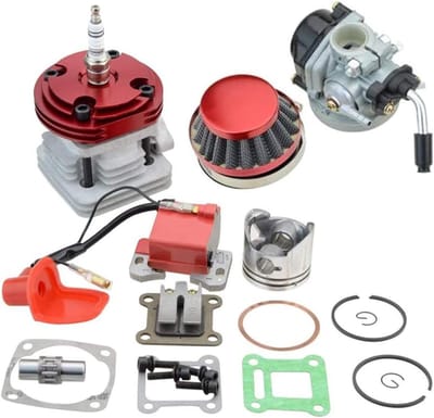 Complete Set voor 44mm Cilinder: Carburetor, Luchtfilter, Ontstekingsspoel en Bougie voor 2-Takt 47cc en 49cc Pocket Bikes en Mini Cacing Bikes