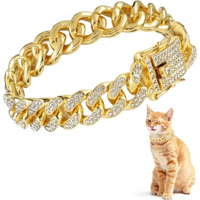 Mode Sieraden Accessoires Gouden Cubaanse Ketting Katten Halsband Luxe Kristal Strass Huisdier Kitten Ketting Voor Katten XS（old） goud