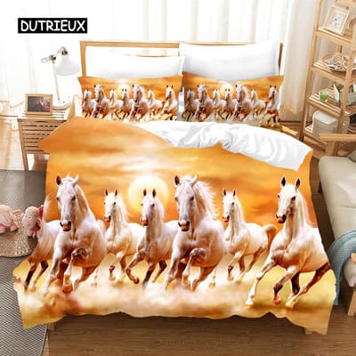 Dekbedovertrek Galopperend Paard Beddengoedset Dier Dekbedovertrek Zacht Dekbed Grasland Queen Size voor Decor Jongen Tieners Volwassen Slaapkamer 140x200cm 3pcs