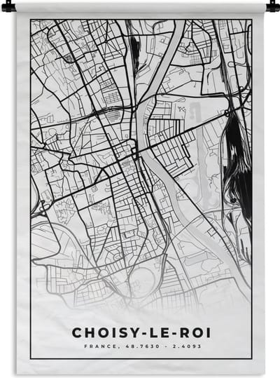 Wandkleed - Wanddoek - Frankrijk - Choisy-le-Roi - Plattegrond - Stadskaart - Kaart - Zwart wit - 120x180 cm - Wandtapijt