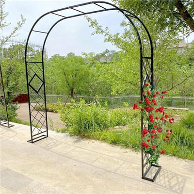Tuinboog Metaal - Rozenboog Pergola - Klimplanten Ondersteunen - Roestwerende Coating - 220 cm Hoog - Zwart