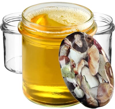 KADAX jampotten, 350 ml, diameter 82 mm, inmaakpotten met schroefdeksel, honingpotten, voorraadpotten voor paddenstoelen, jam, honing (10 stuks, champignons)