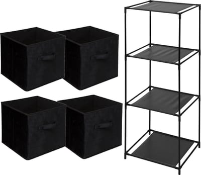 Storage Solutions Opbergrek Smartrack - met 4x mandjes stof - zwart - 34 x 104 cm