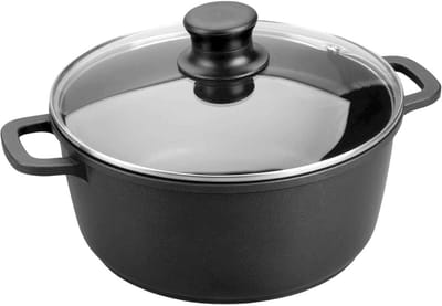 Gietijzeren Braadpan 24 cm met Glazen Deksel - Geschikt voor Alle Warmtebronnen