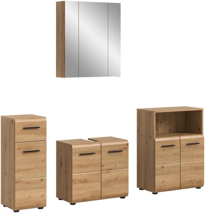 Moderne 4-delige badcombinatie in zwart en eiken - Ruime opbergoplossing - 180x185x30cm