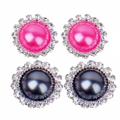 2 paar clip oorbellen Roze Grijs-1.5 cm