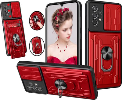 Hoesje Geschikt Voor Samsung Galaxy A33 hoesje met kickstand Rood - Hoesje Geschikt Voor Samsung Galaxy A33 camera lens screen protector - hoesje Hoesje Geschikt Voor Samsung Galaxy A33 met pasjeshouder ring case