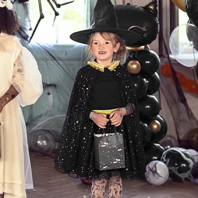PartyDeco Halloween cape - met sterretjes - zwart - voor kinderen - 3-7 jaar