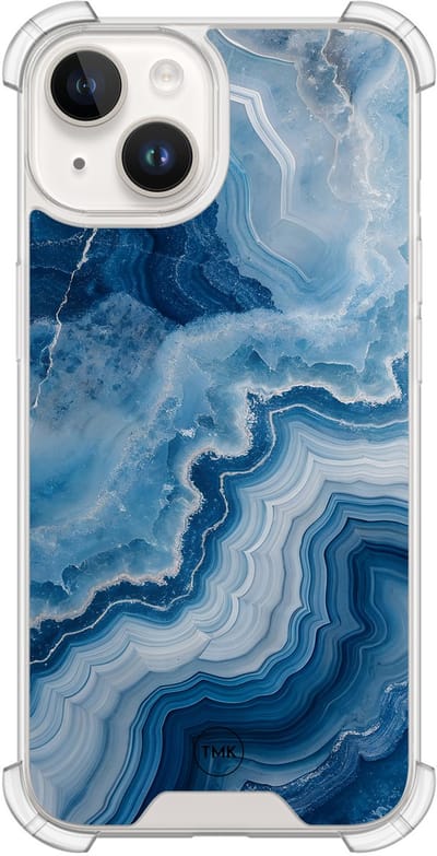 Shockproof hoesje geschikt voor Apple iPhone 14 - Skystone marble - Schokbestendig - Verhoogde randen - TPU case - Extra Sterke Back Cover - Marmer - Transparant, Blauw