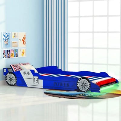 Autobed - Kinderbed Racer - Kinderslaapkamer Inrichten - Zijhekken Anti-Val - 90x200 cm - Blauw