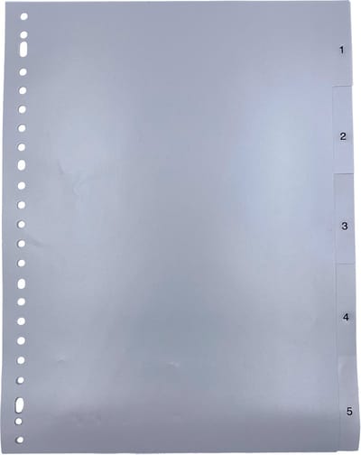 DULA Tabbladen plastic 1 tot 5 - Genummerd - A4 - Grijs - 23 gaten - PP