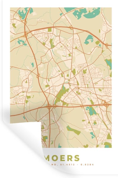 Muurstickers - Sticker Folie - Moers - Plattegrond - Vintage - Kaart - Stadskaart - 20x30 cm - Plakfolie - Muurstickers Kinderkamer - Zelfklevend Behang - Zelfklevend behangpapier - Stickerfolie